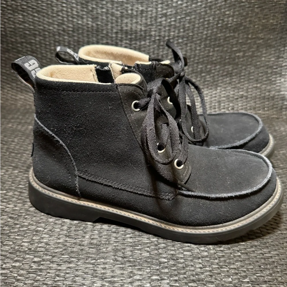 UGG Kids Black Suede Lace-Up Boots